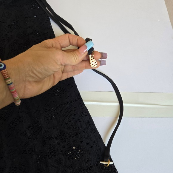 Letarte Medium Black Lace Beach Swim Cover Up Wide Leg Drawstring Pants - Picture 2 of 8